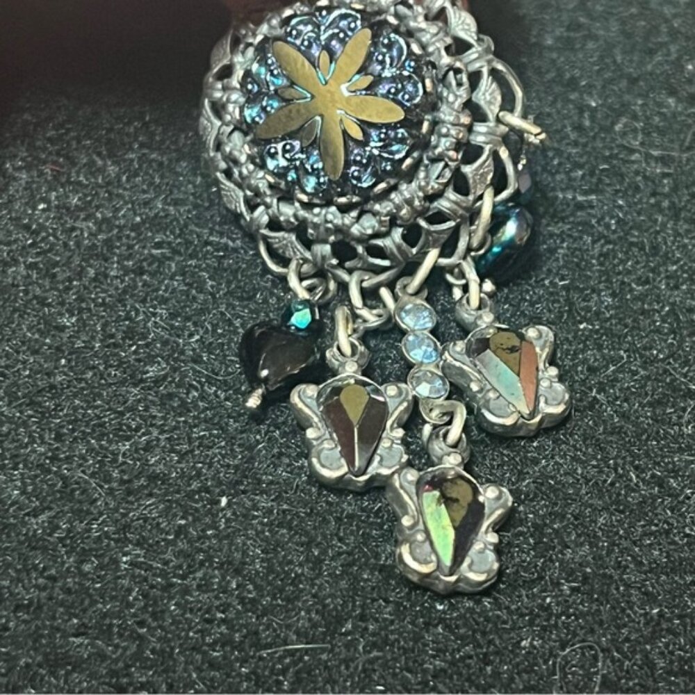 Vintage Banana Bob Silver Blue Iridescent Stone Starfish Dangle Clip On Earrings - Picture 7 of 11